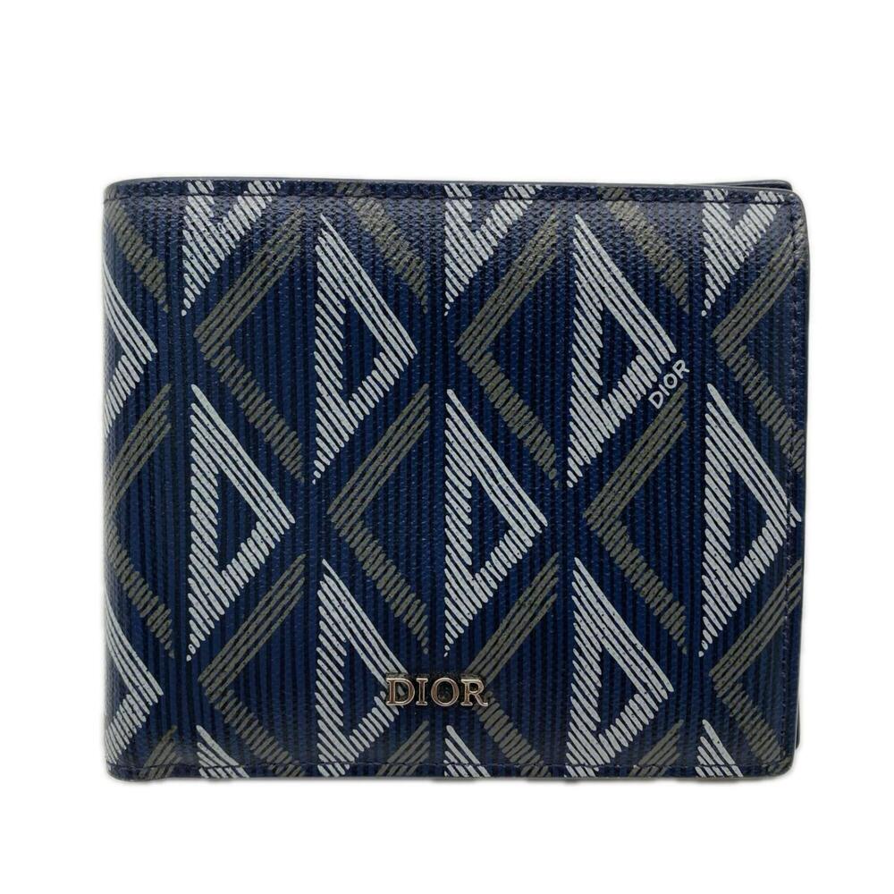 Christian Dior CD Diamond Compact Wallet 2ESBH027DCO Bi-fold Navy Gray PVC Le...